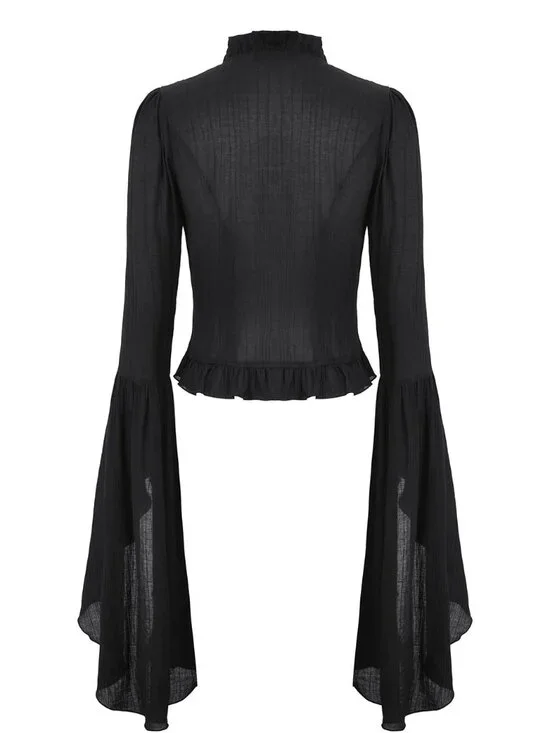 Dark in Love Big Bell Flare Sleeve Top Goth Fairy Core Ruffle Trim Top - Picture 6 of 11